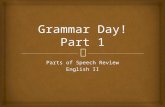 Parts of Speech Review English II.   Welcome to the first day of our “GRID”! GRID stands for:  Grammar Day –short lessons on important points of grammar.