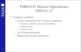 1 TMR4225 Marine Operations, 2009.01.27 Lecture content: –Linear submarine/AUV motion equations Dynamic stability (stick-fixed stability) Neutral point.