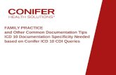 FAMILY PRACTICE and Other Common Documentation Tips ICD 10 Documentation Specificity Needed based on Conifer ICD 10 CDI Queries.