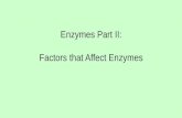 Enzymes Part II: Factors that Affect Enzymes Factors that Affect Enzyme Activity (Rate of Reaction) : 1.Environmental Conditions 2.Cofactors and Coenzymes.