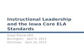 Instructional Leadership and the Iowa Core ELA Standards Great Prairie AEA Burlington: April 9, 2013 Ottumwa: April 16, 2013.