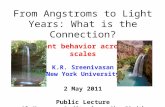 From Angstroms to Light Years: What is the Connection? Turbulent behavior across many scales K.R. Sreenivasan New York University 2 May 2011 Public Lecture.