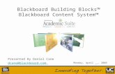 Blackboard Building Blocks™ Blackboard Content System™ Presented By Daniel Cane dcane@blackboard.com Monday, April __, 2005.