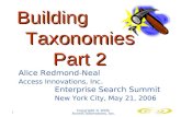 Copyright © 2006 Access Innovations, Inc. 1 Building Taxonomies Part 2 Alice Redmond-Neal Access Innovations, Inc. Enterprise Search Summit New York City,