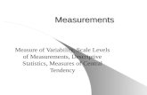 Measurements Measurements Measure of Variability, Scale Levels of Measurements, Descriptive Statistics, Measures of Central Tendency.