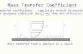 Mass transfer coefficients - simplified method to describe complex boundary condition involving flow and diffusion. Mass transfer from a surface to a fluid.