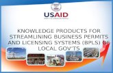 KNOWLEDGE PRODUCTS FOR STREAMLINING BUSINESS PERMITS AND LICENSING SYSTEMS (BPLS) OF LOCAL GOV’TS.