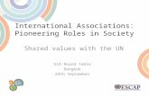 International Associations: Pioneering Roles in Society Shared values with the UN UIA Round table Bangkok 29th September.