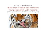 Today’s Quick-Write: What animal would best represent your personality? List 3 reasons. (What type of animal/bird best describes you?)