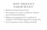WHY SHOULD I PARTICIPATE? Reduced inspection priority The ability to correct violations without gravity-based penalties Makes you prepared for a random.