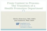 Shirley Haberman, PhD, CHES Jane Emmeree, PhD, CHES From Content to Process: The Transition of a Health Promotion Department.
