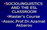 SOCIOLINGUISTICS AND THE ESL CLASSROOM Master’s Course Assoc.Prof.Dr.Azamat Akbarov.