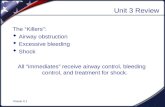 Visual 4.1 Unit 3 Review The “Killers”:  Airway obstruction  Excessive bleeding  Shock All “immediates” receive airway control, bleeding control, and.