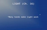 LIGHT (Ch. 16) “Many hands make light work”. What makes light work? Maxwell's Equations  J.C. Maxwell  4 Equations  Explain all of E- Mag  Survived.