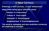 A New Century Entering a new century, a new millennium Mega shifts taking place (200/400 years) Modern  Postmodern Critical  Post-critical Industrial.