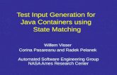 Test Input Generation for Java Containers using State Matching Willem Visser Corina Pasareanu and Radek Pelanek Automated Software Engineering Group NASA.