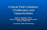 Critical Path Initiative: Challenges and Opportunities Ajaz S. Hussain, Ph.D. Deputy Director, Office of Pharmaceutical Science, CDER, FDA 19 October 2004.