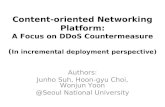 Content-oriented Networking Platform: A Focus on DDoS Countermeasure ( In incremental deployment perspective) Authors: Junho Suh, Hoon-gyu Choi, Wonjun.