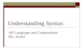 Understanding Syntax AP Language and Composition Ms. Avdul.