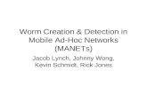 Worm Creation & Detection in Mobile Ad-Hoc Networks (MANETs) Jacob Lynch, Johnny Wong, Kevin Schmidt, Rick Jones.