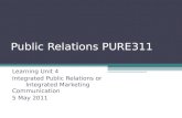 Public Relations PURE311 Learning Unit 4 Integrated Public Relations or Integrated Marketing Communication 5 May 2011.