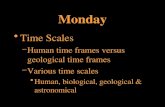 Monday Time Scales –Human time frames versus geological time frames –Various time scales Human, biological, geological & astronomical.