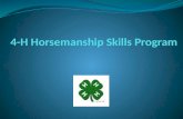 Horsemanship Skills Program Planned progression of handling and riding skills 4-H member learns skills, is tested, and completes one level before advancing.