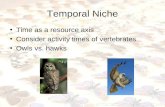 Temporal Niche Time as a resource axis Consider activity times of vertebrates Owls vs. hawks.