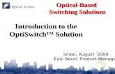 Israel, August 2000 Eyal Nouri, Product Manager Optical-Based Switching Solutions Introduction to the OptiSwitch TM Solution.