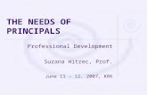 THE NEEDS OF PRINCIPALS Professional Development Suzana Hitrec, Prof. June 11 – 12, 2007, KRK.