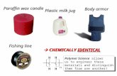 Paraffin wax candle Plastic milk jug Body armor  CHEMICALLY IDENTICAL Fishing line Polymer Science allows us to engineer these materials and distinguish.