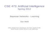 CSE 473: Artificial Intelligence Spring 2012 Bayesian Networks - Learning Dan Weld Slides adapted from Jack Breese, Dan Klein, Daphne Koller, Stuart Russell,