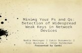 Mining Your Ps and Qs: Detection of Widespread Weak Keys in Network Devices Nadia Heninger  Zakir Durumeric  Eric Wustrow J.  Alex Halderman Presented.