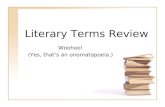 Literary Terms Review Woohoo! (Yes, that’s an onomatopoeia.)