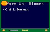 Warm Up: Biomes K-W-L:Desert. Major Biomes Biomes are large geographic areas that have similar climates and ecosystems. 2 2 Biomes.