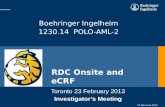 Confidential information1 RDC Onsite and eCRF Boehringer Ingelheim 1230.14 POLO-AML-2 Toronto 23 February 2013 Investigator’s Meeting 23 February 2013.