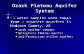 Ozark Plateau Aquifer System 55 water samples were taken from 3 separate aquifers in Madison County, AR 55 water samples were taken from 3 separate aquifers.