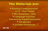 1 The Materials are: Reading Comprehension Reading Comprehension A CT : Rain Forest Wh-Questions : How Wh-Questions : How Language Function Language Function.