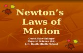 Newton’s Laws of Motion Coach Dave Edinger Physical Science (8A) J. C. Booth Middle School.