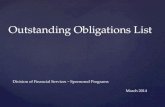 Outstanding Obligations List Division of Financial Services – Sponsored Programs March 2014.