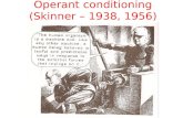 Operant conditioning (Skinner – 1938, 1956). Skinner box A small soundproof chamber in which an experimental animal learns to make a particular response.