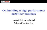 Geographic Text Search Corporate Proprietary, Copyright 1999-2003, MetaCarta, Inc. On building a high performance gazetteer database Amittai Axelrod MetaCarta.