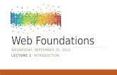 Web Foundations WEDNESDAY, SEPTEMBER 25, 2013 LECTURE 1: INTRODUCTION.