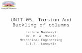 UNIT-05. Torsion And Buckling of columns Lecture Number-2 Mr. M. A. Mohite Mechanical Engineering S.I.T., Lonavala.