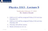Physics 3313 - Lecture 9 2/17/20101 3313 Andrew Brandt Wednesday February 17, 2010 Dr. Andrew Brandt 1.HW4 on ch 5 will be assigned Friday 2/19 and due.