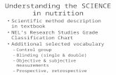 Understanding the SCIENCE in nutrition Scientific method description in textbook NEL’s Research Studies Grade Classification Chart Additional selected.
