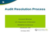 Audit Resolution Process Annmarie Weisman U.S. Department of Education WVASFAA Conference Charleston, WV October 2011.