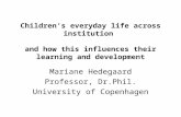 Children’s everyday life across institution and how this influences their learning and development Mariane Hedegaard Professor, Dr.Phil. University of.