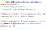 Dr Iskanderani Fall 2005 1 ChE 201 Section 3 Material Balance Material Balance: is accounting of material is normally carried around a system What is a.