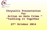 Chrysalis Presentation for Action on Hate Crime “Tackling it Together” 27 th October 2014 Registered Charity No. 1116321.